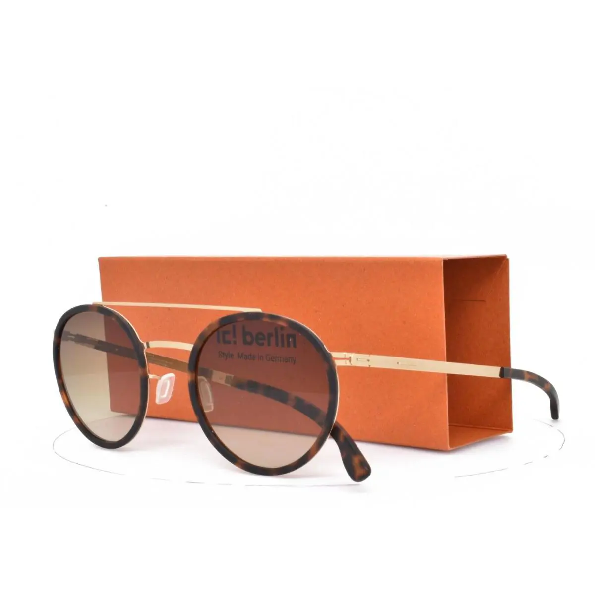 iC Berlin Sunglasses Buran Gold Tortoise Round Aviator Frame Brown Lens