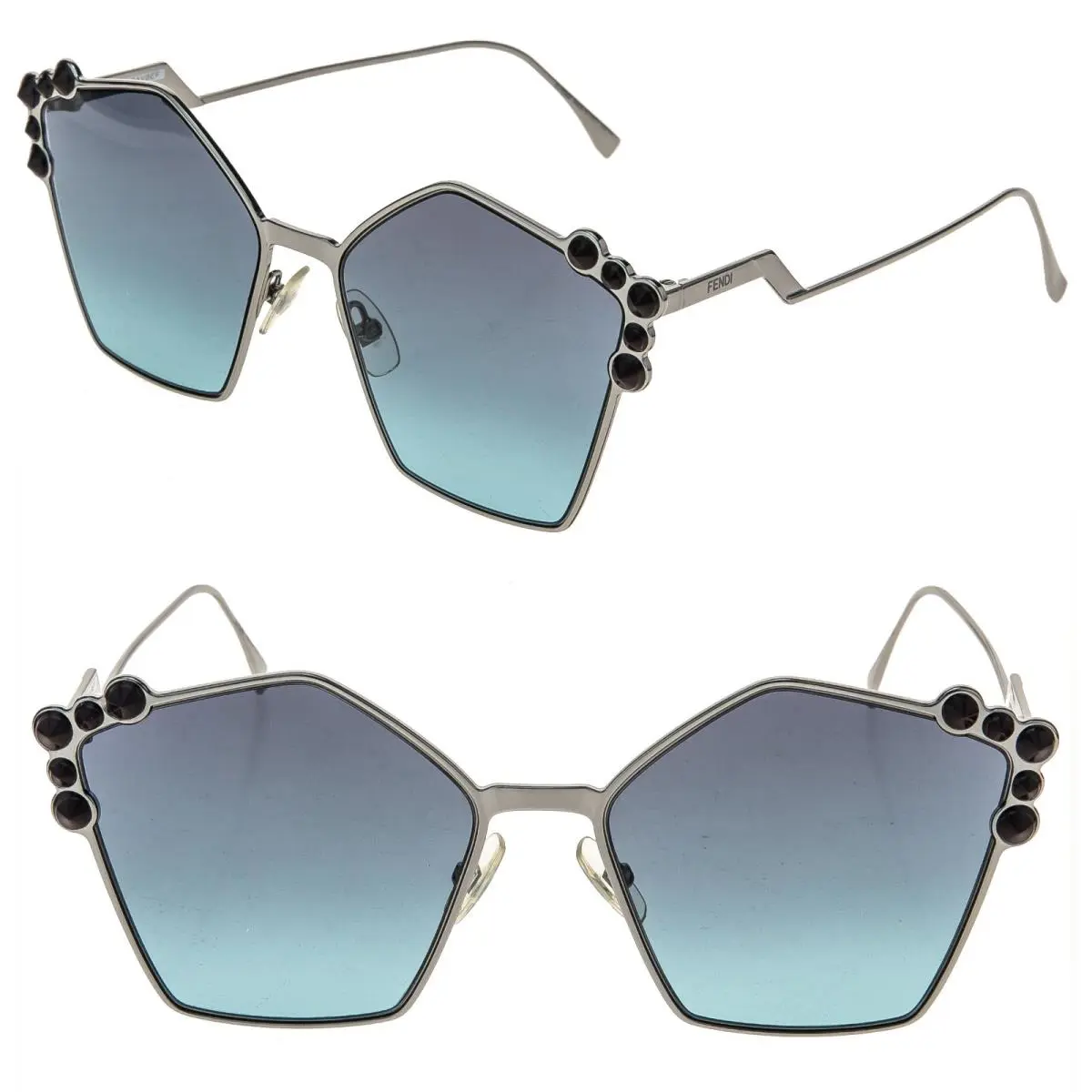 Fendi FF0261S Can Eye 0261 Ruthenium Blue Stud Geometric Metal Flat Sunglasses