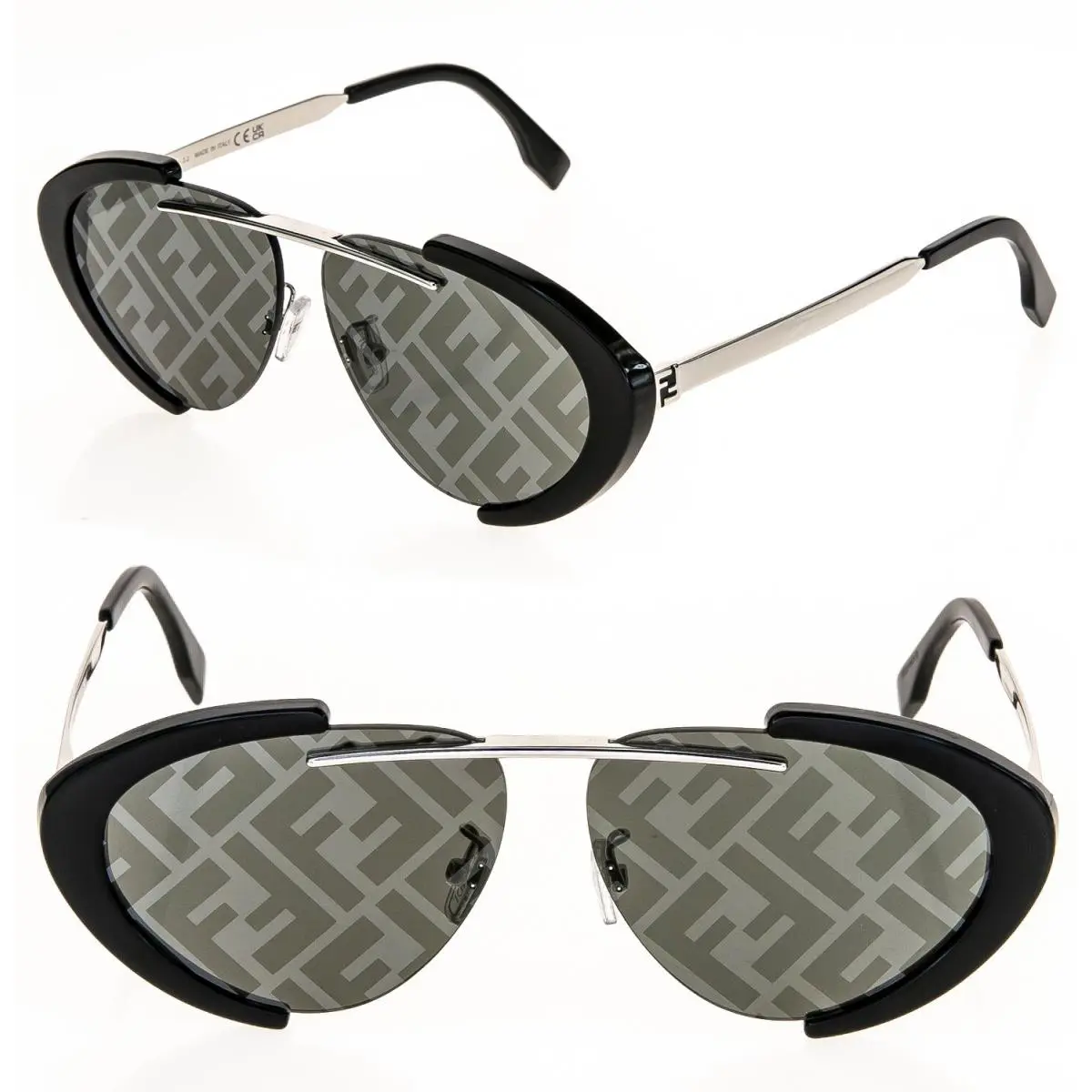 Fendi Fendiland 40042 Black Silver FF Mirrored Print Unisex Sunglasses FE40042U