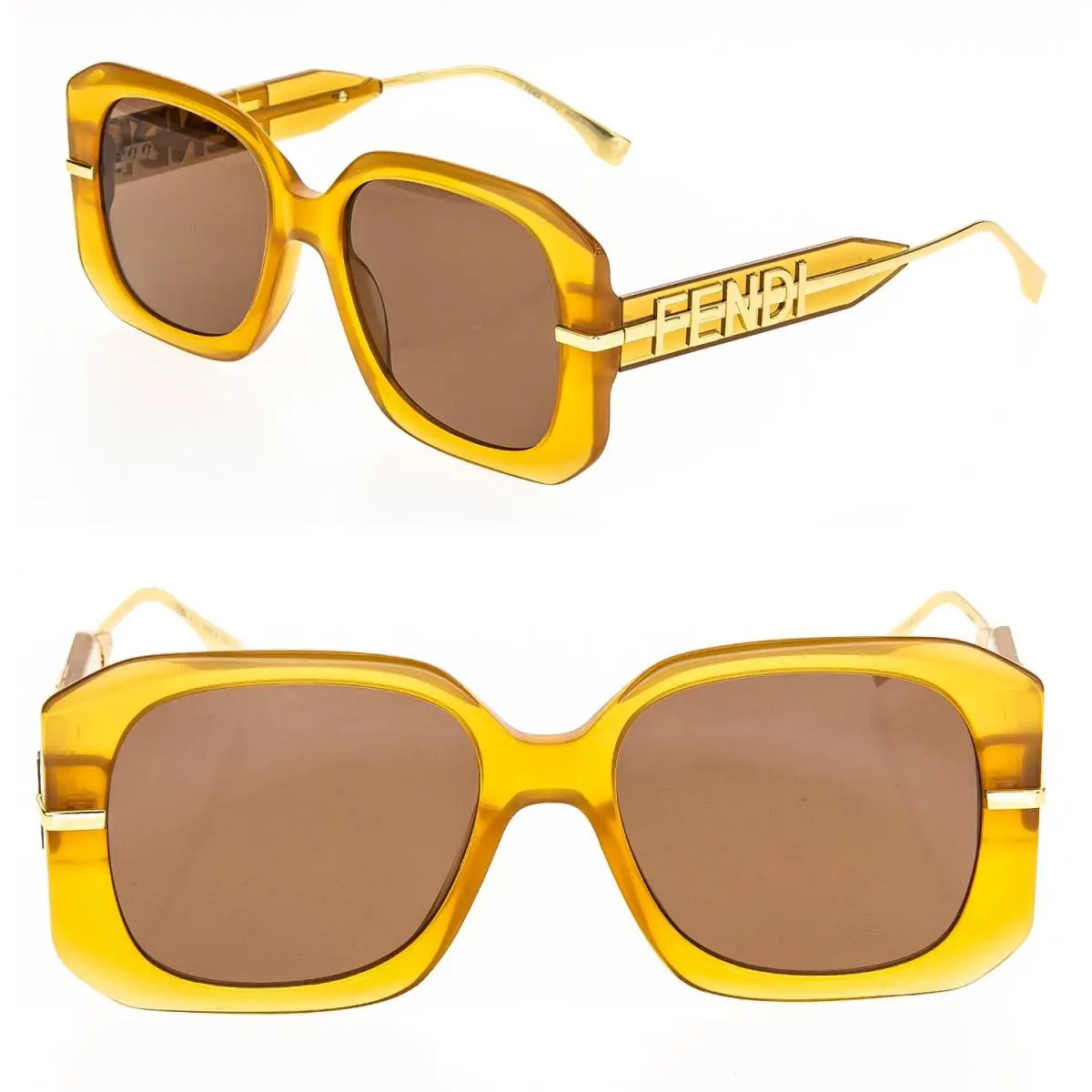 Fendi Fendigraphy Hobo Logo 40065 Brown Gold Fashion Square Sunglasses FE40065I