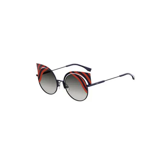 Fendi Hypnoshine FF0215S Dark Matte Blue Red Wave Metal Sunglasses Cat Eye 0215