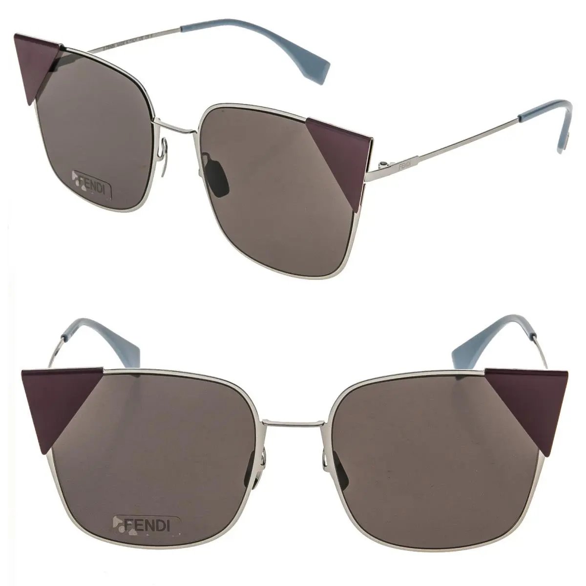 Fendi Lei FF0191S 0191 Silver Purple Mauve Triangle Cat Eye Flat Metal Sunglass