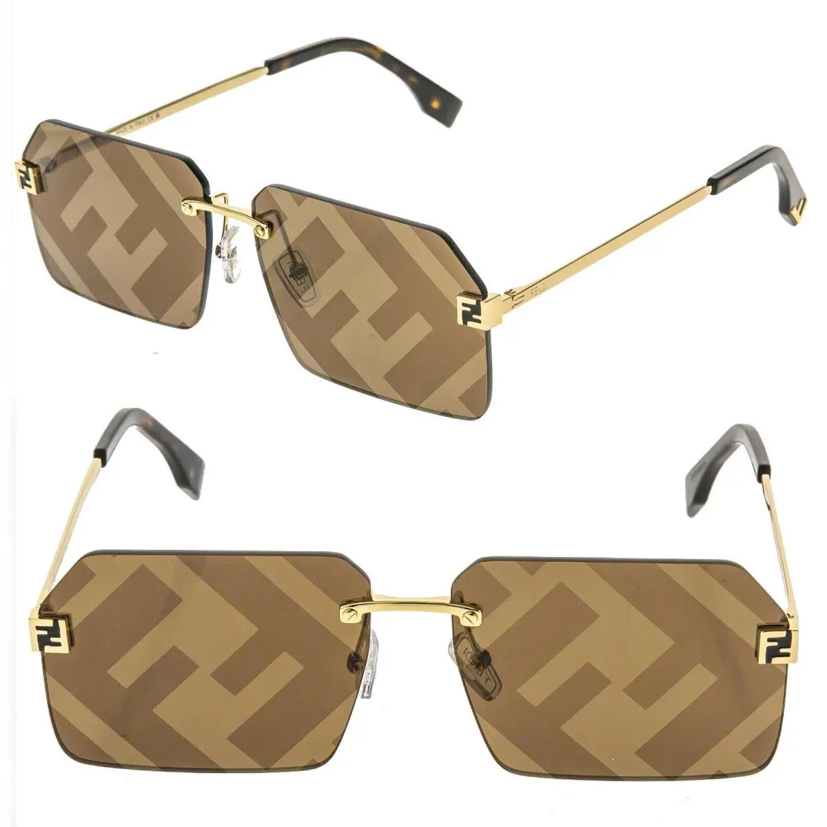 Fendi FS Sky 40043 Gold Brown FF Mirrored Print Unisex Sunglasses FE40043U 33G