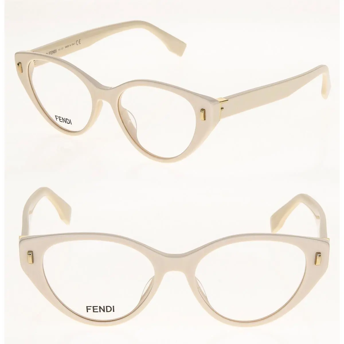 Fendi Roma 50020 Ivory Gold Logo Cat Eyeglasses Optical Frame 53 mm FE50020I