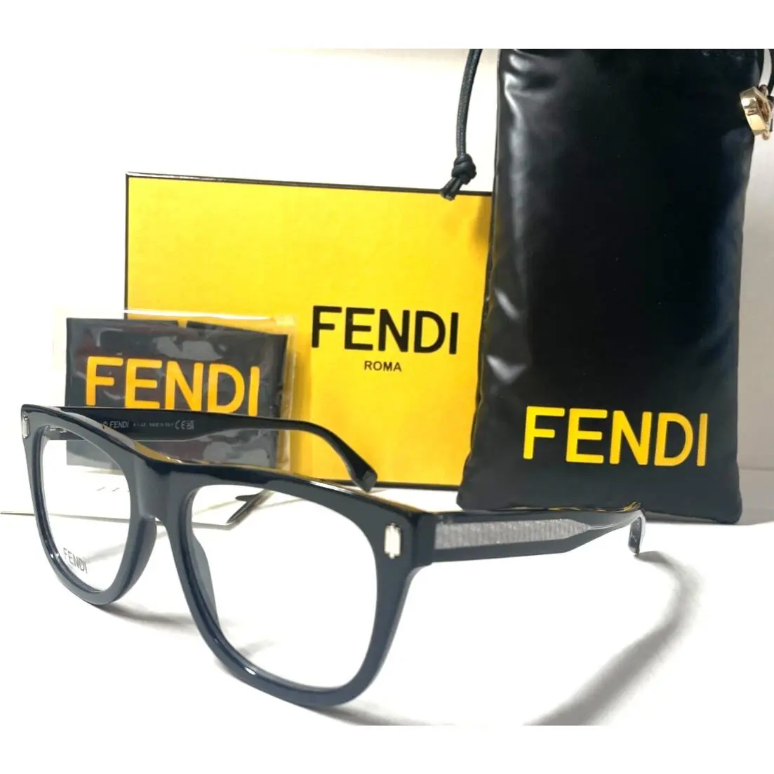 FE50070I 001 Shiny Black Silver Eyeglasses Frame 54-17 by Fendi