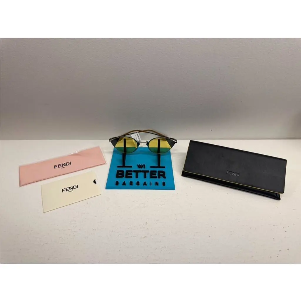 Fendi Women`s Cat Eye Sunglasses Yellow Silver w/ Authenticity Card