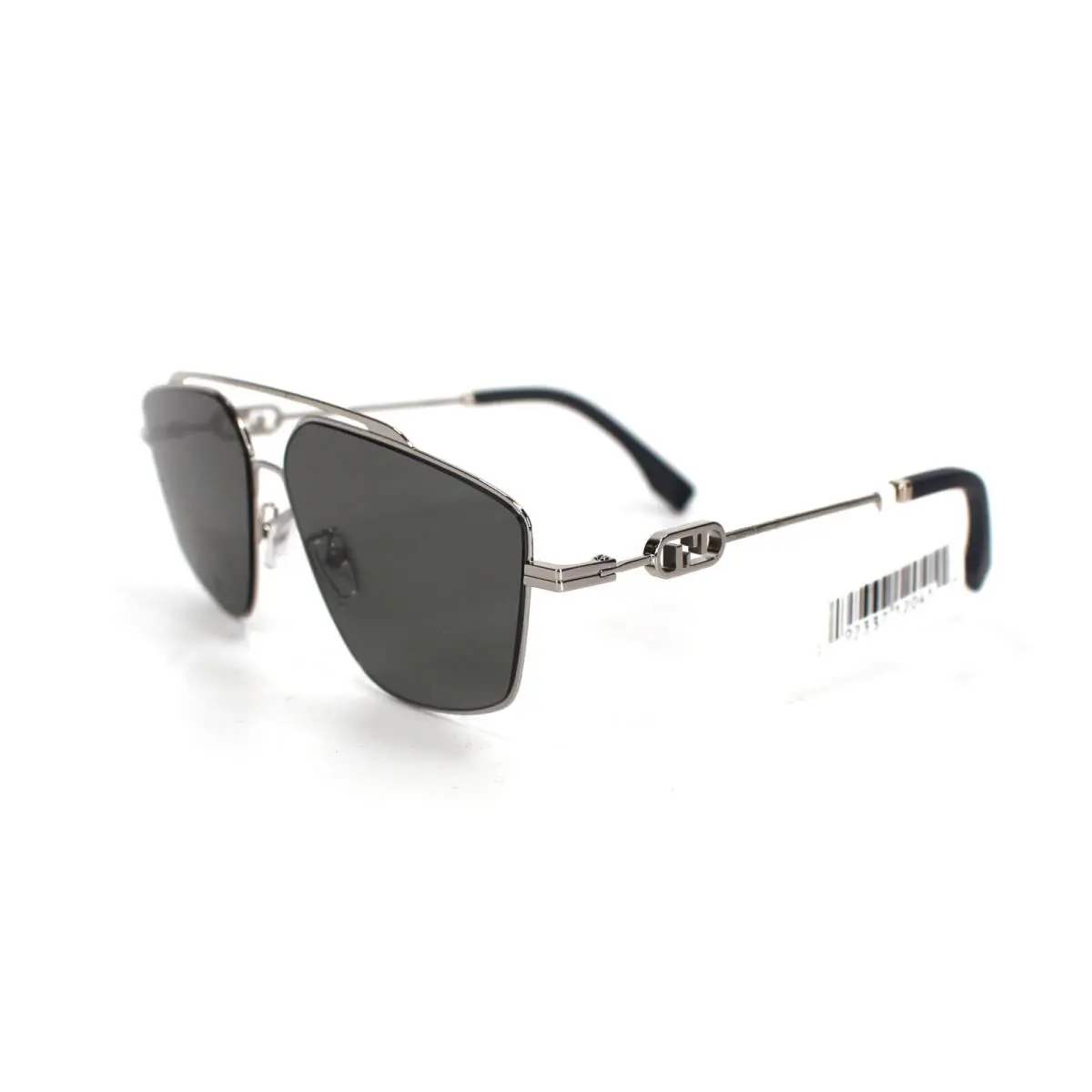 Fendi 58mm O`lock Navigator Sunglasses Silver Metal Frame Logo Gray Lens