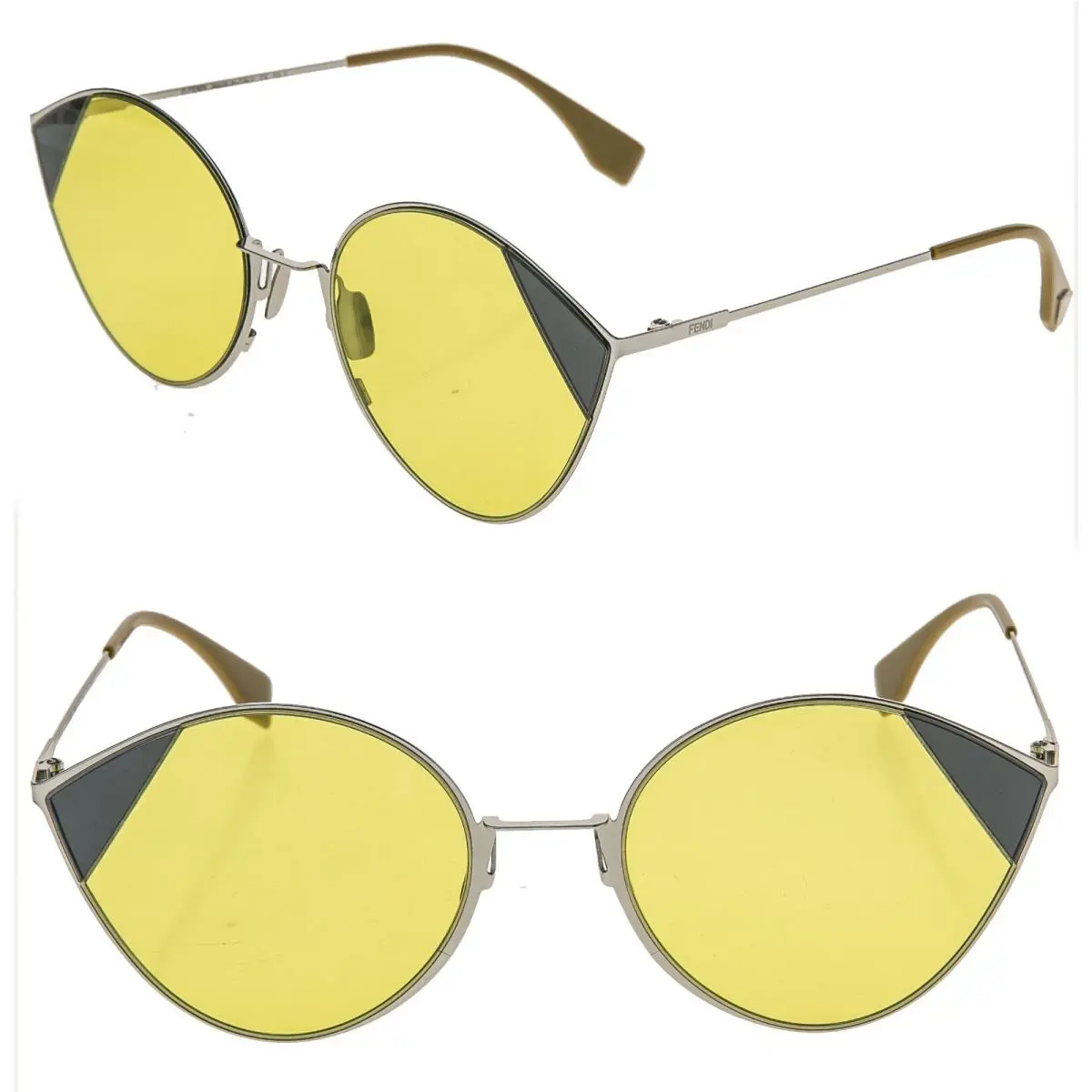 Fendi 0341 Silver Yellow Geometric Oval Cut Eye Metal Flat Sunglasses FF0341S