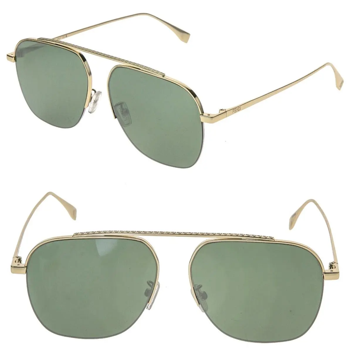 Fendi Travel 40005 Gold Green Square Aviator Metal Unisex Sunglasses FE40005U