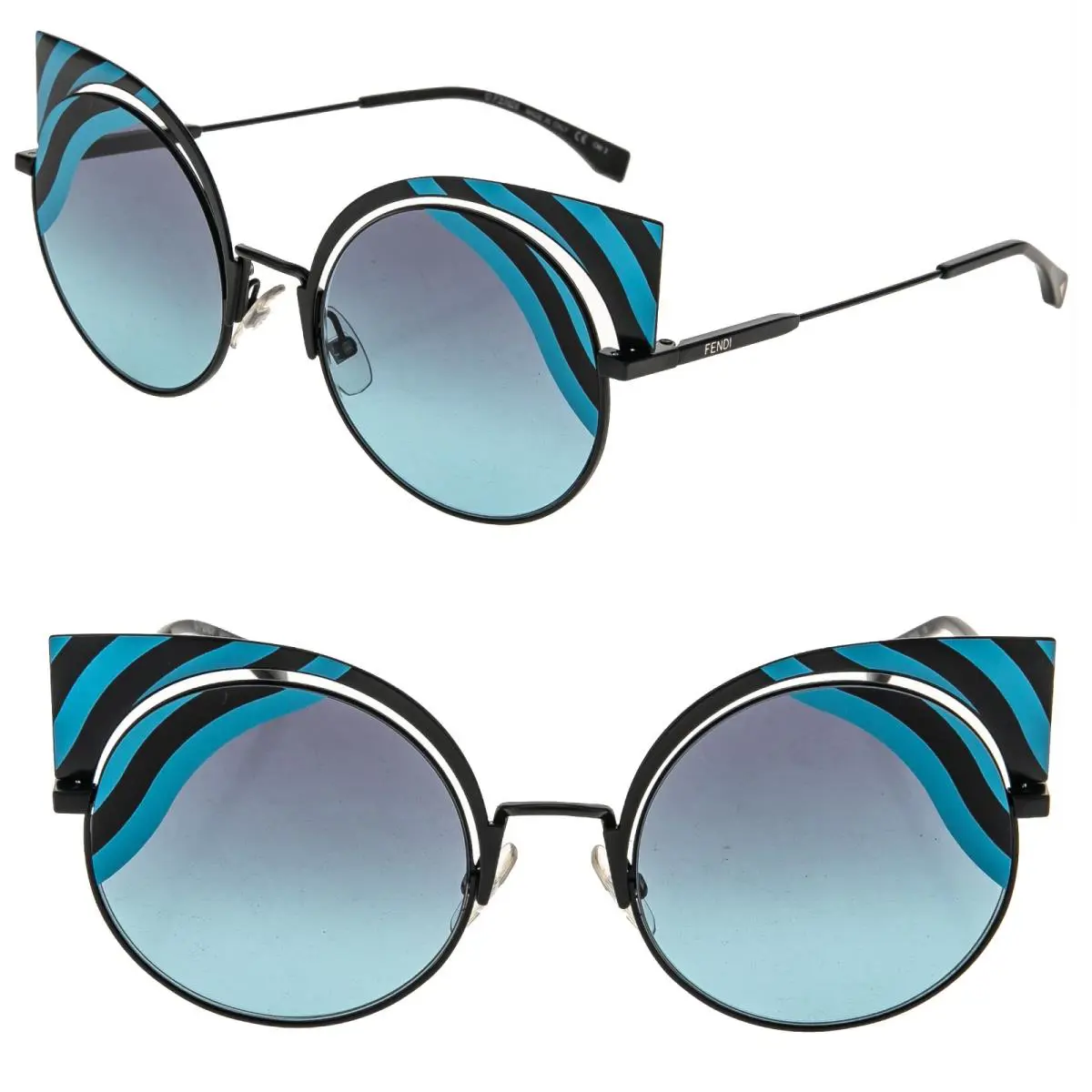 Fendi Hypnoshine FF0215S Black Blue Wave Stripe Metal Fashion Sunglass Cat 0215