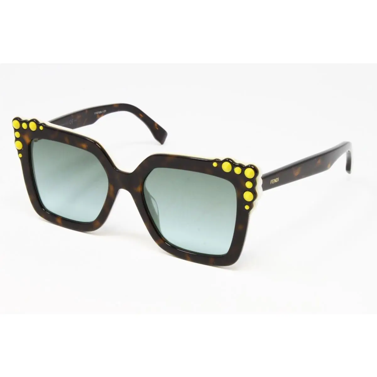 Fendi Sunglasses Women`s Square Plastic Havana White 52mm Green Lens FF0260S-C9K