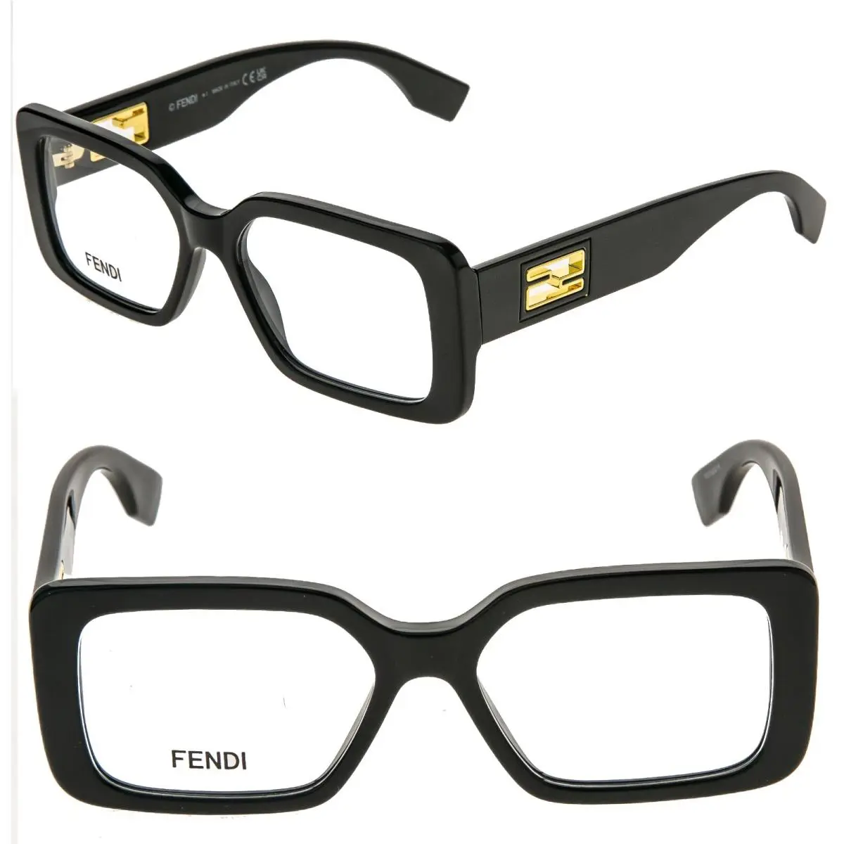 Fendi Baguette Cut Out Logo 50072 001 Black Eyeglass Optical Frame 53mm FE50072I