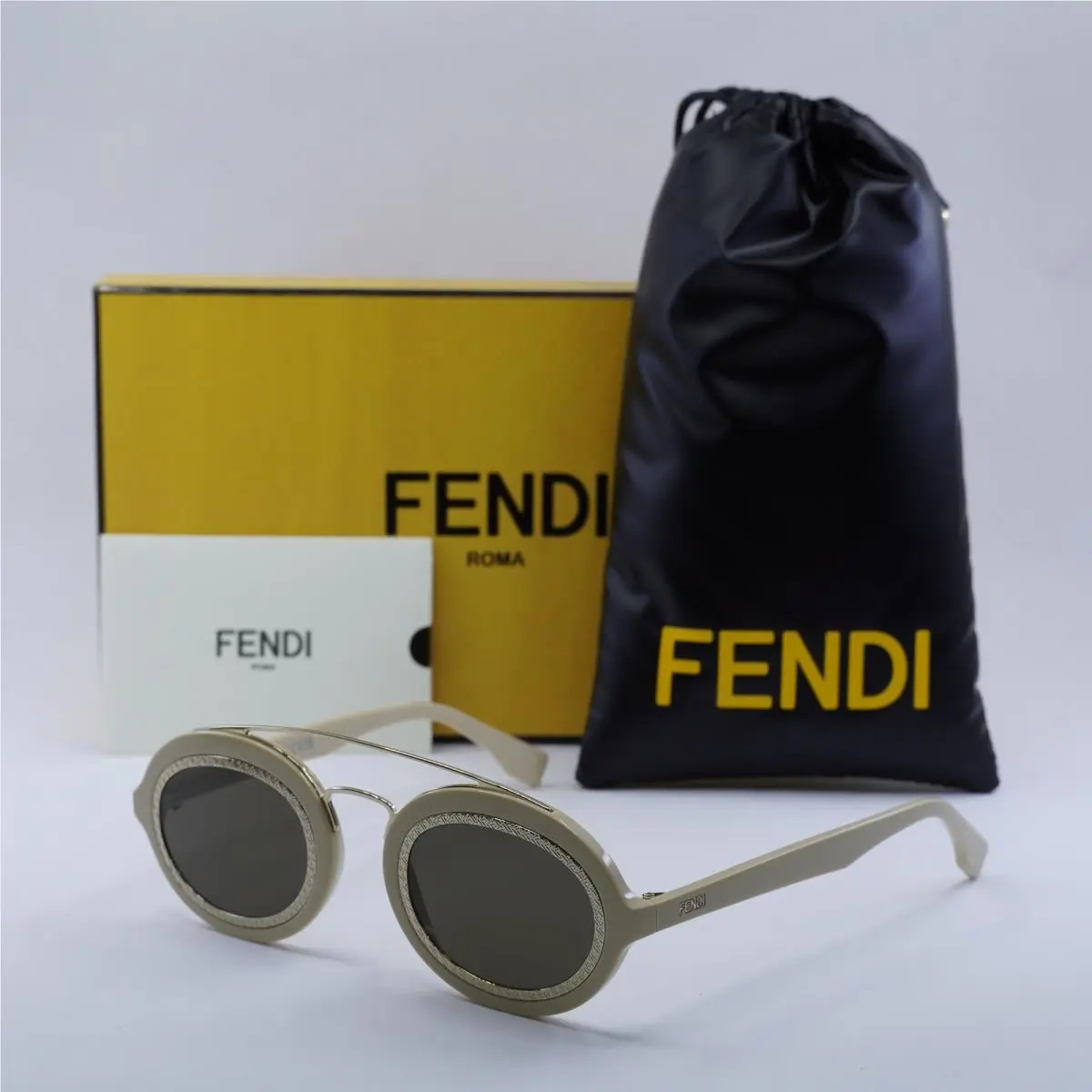 FE40094I 25E Ivory/gold/brown 52-22-140 Sunglasses by Fendi