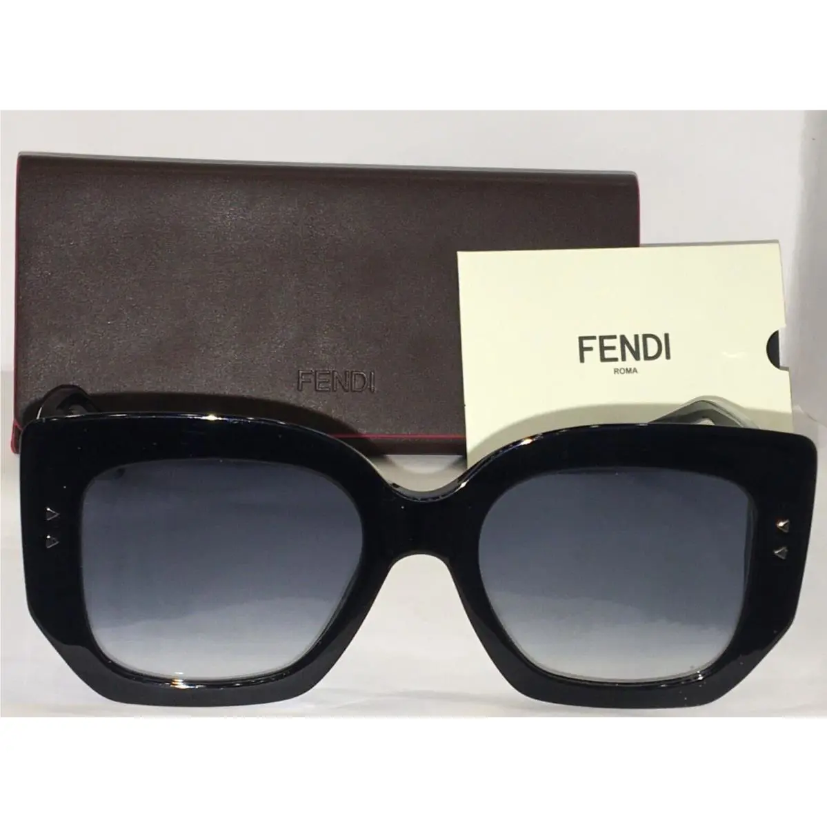 Fendi Womens Sunglasses Peekaboo Black Square Blue Lens Large Frame FF 0267/S