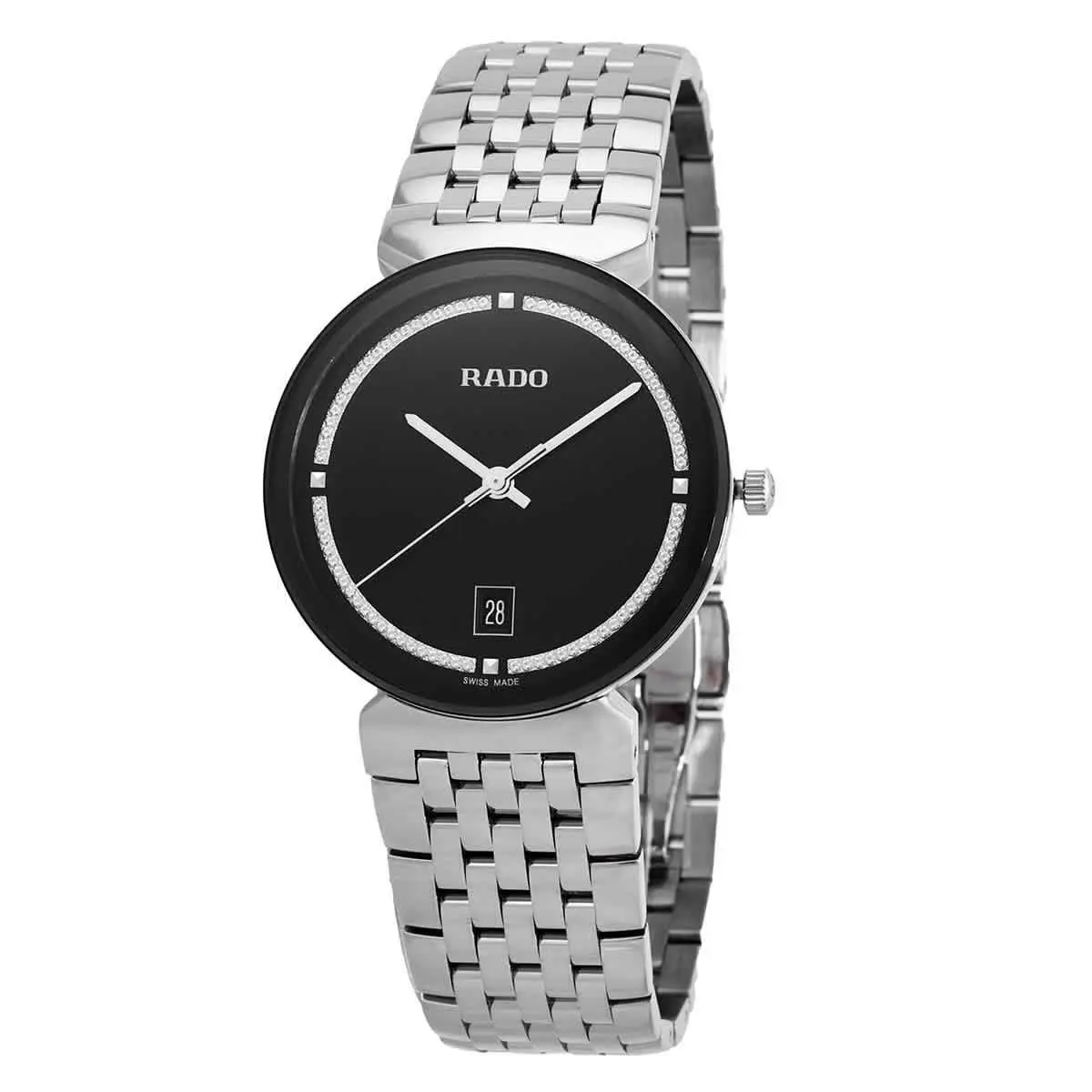 Rado Florence Quartz Black Dial Unisex Watch R48912163 - Dial: Black, Band: Silver-tone, Bezel: Silver-tone