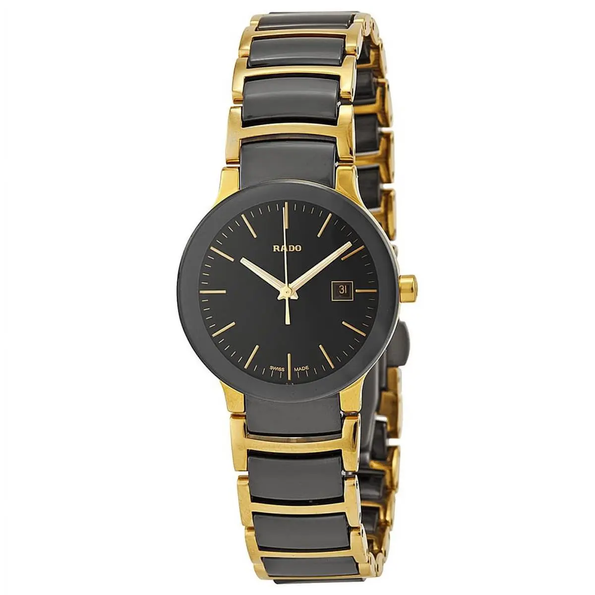 Centrix Black Dial Yellow Gold Pvd Black Ceramic Ladies Watch R30930152 by Rado