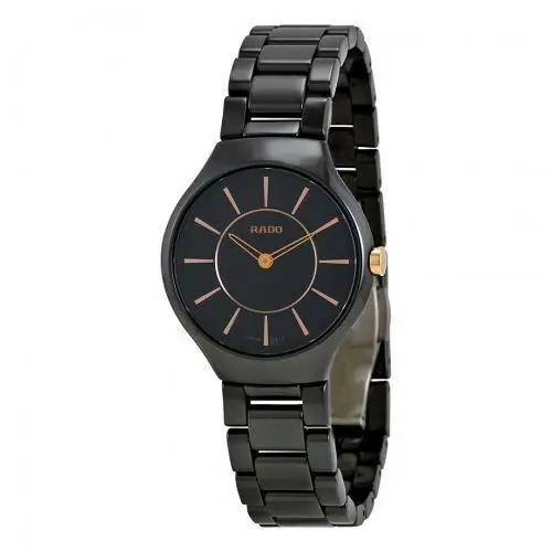 Rado True Thinline Black Dial Ceramic Quartz Womenss Watch R27742152
