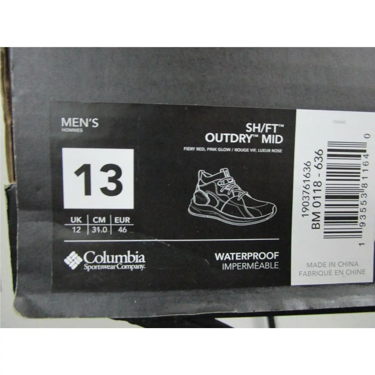 Columbia shoes - SH / FT Outdry Mid Atmos X - 1903761636 - Fiery Red / Pink Glow / 6