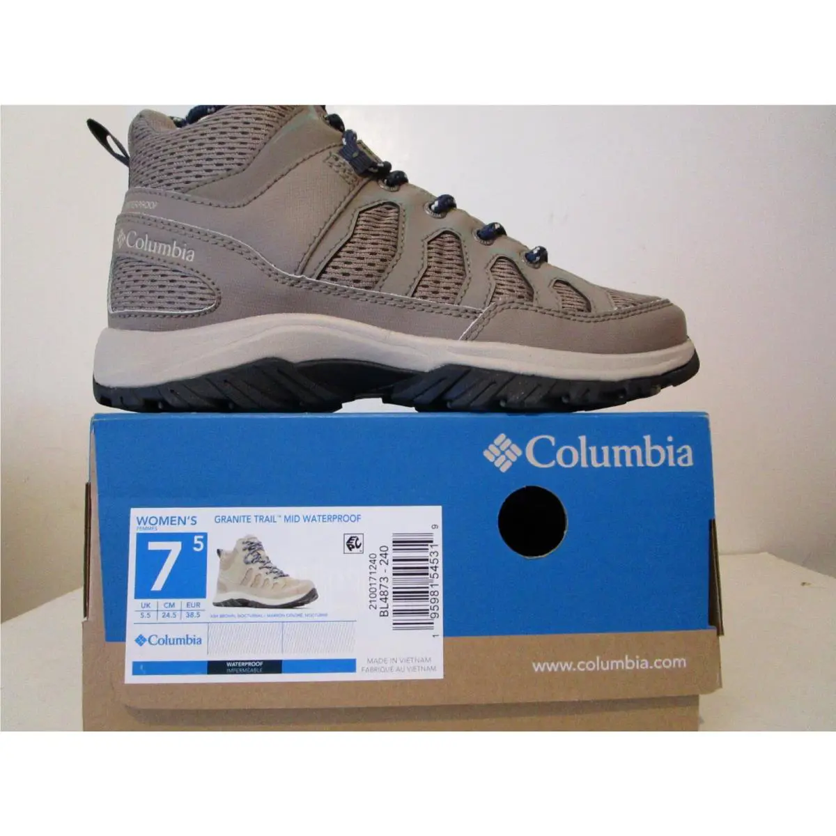Columbia Womens Granite Trail Mid Waterproof Hiking Boots Ash Brown Size 7.5