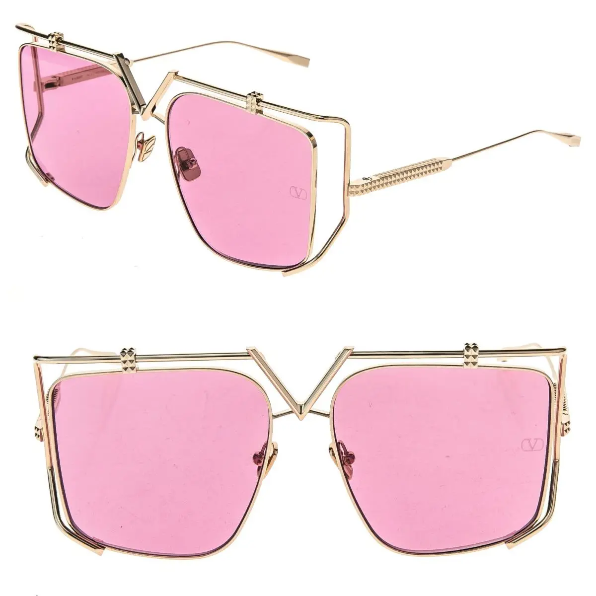 Valentino V Light VLS116 Gold Titanium Pink Mask Vls 116C Rock Stud Sunglass