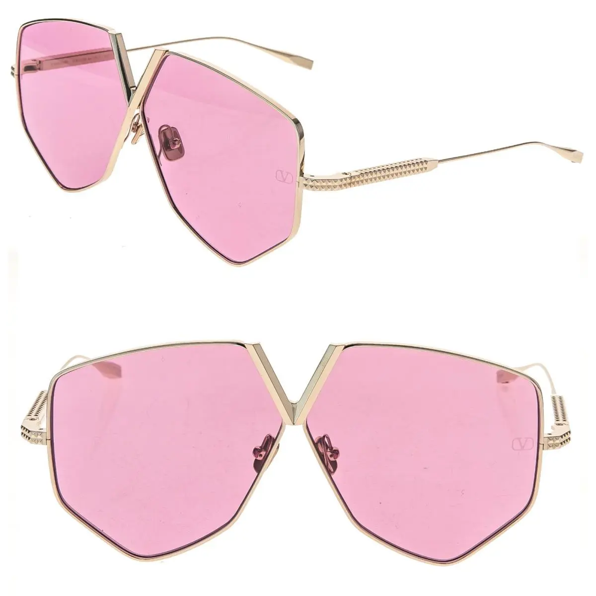 Valentino V Hexagon VLS115 Gold Titanium Pink Mask Vls 115C Rock Stud Sunglass