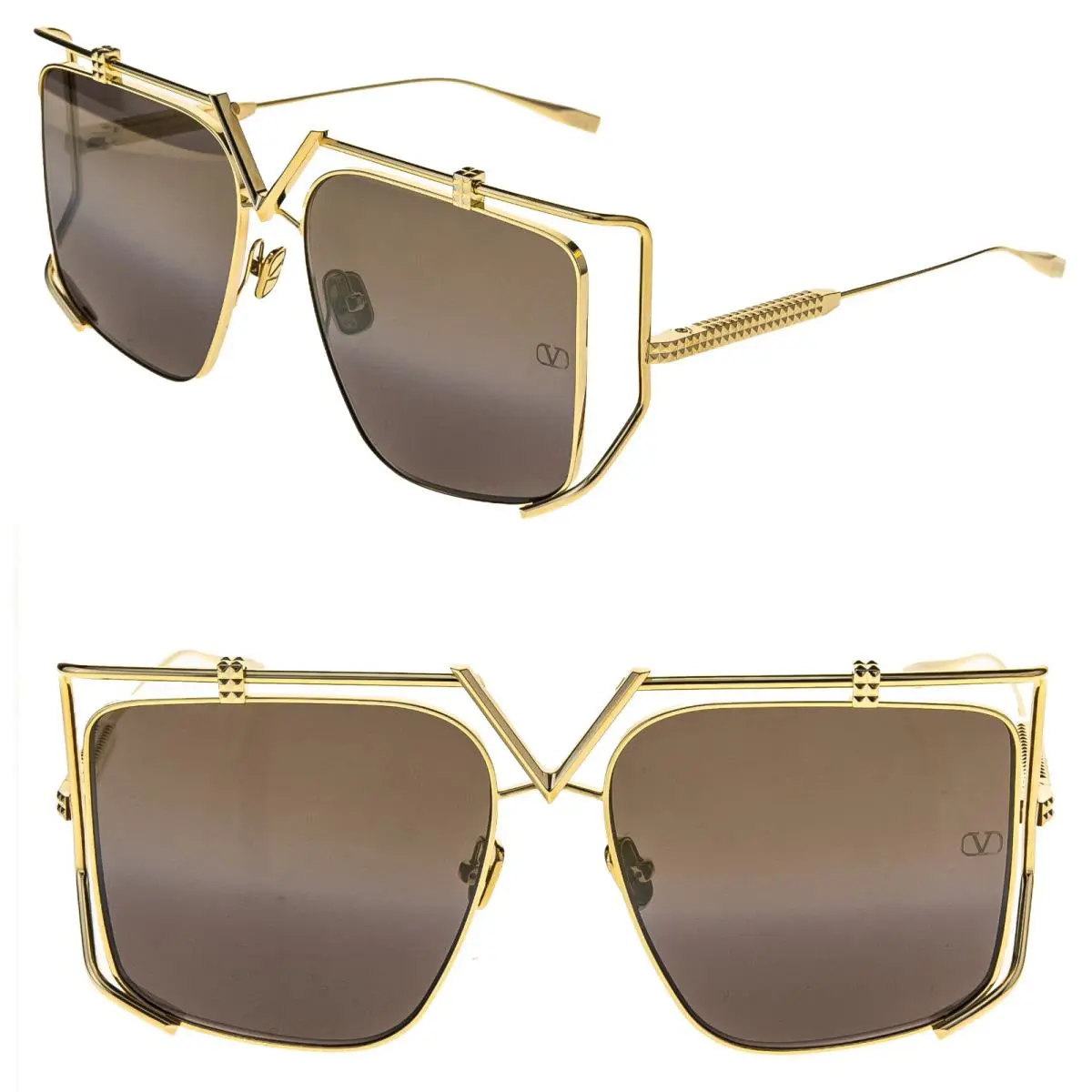 Valentino V Light VLS116 Gold Titanium Brown Mask Vls 116B Rock Stud Sunglass