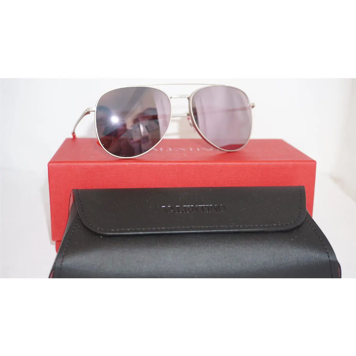 Valentino Sunglasses Aviator Silver Red Purple VA2007-B 3015/5R 50 16 135