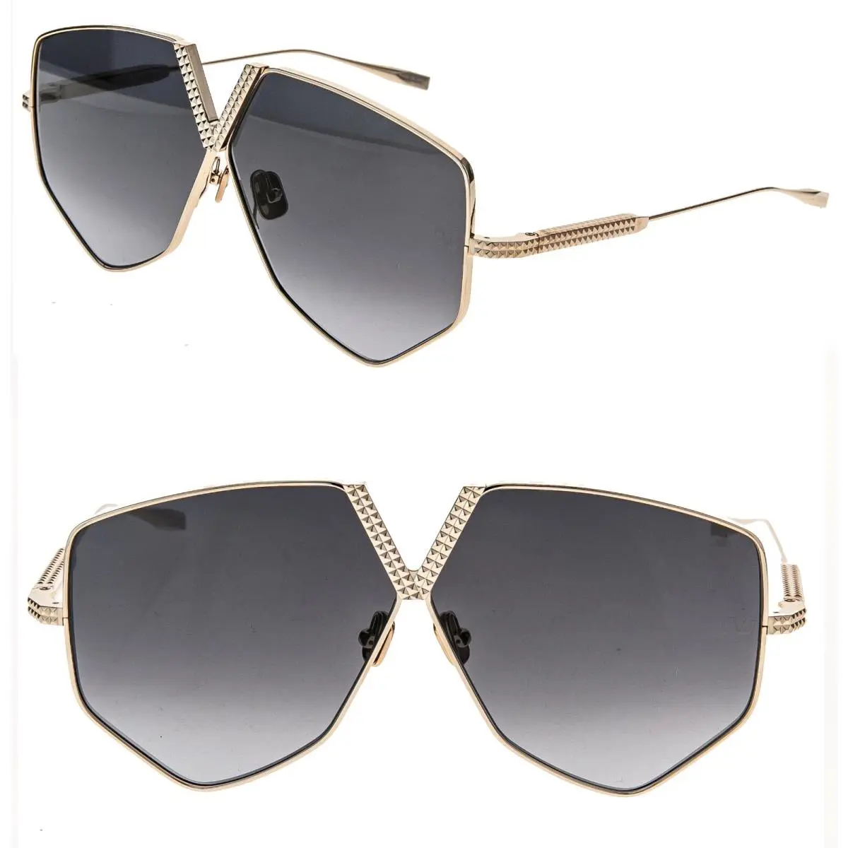 Valentino V Hexagon VLS115 Gold Titanium Gray Mask Vls 115A Rock Stud Sunglass