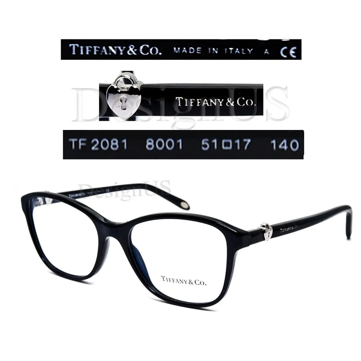 Tiffany Tiffany & Co. TF2081 8001 Lock Black Co. TF2081 8001 Lock Black 51/17/140 Eyeglasses Made in Italy