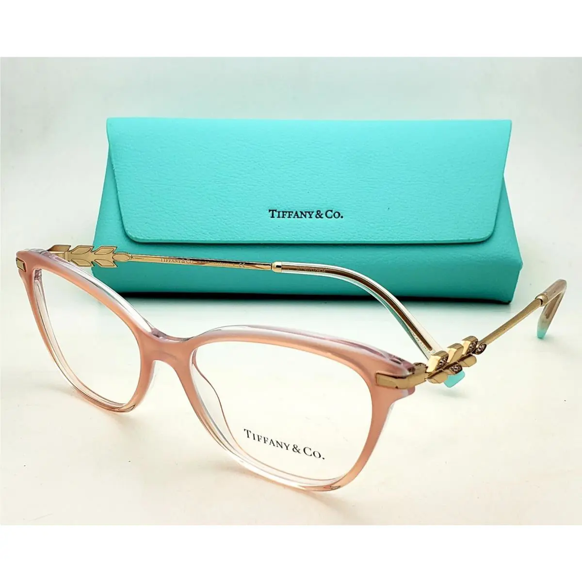 Tiffany Co. Cat Eyes Eyeglasses TF 2219-B 8334 54-16 Pink Gold Frames