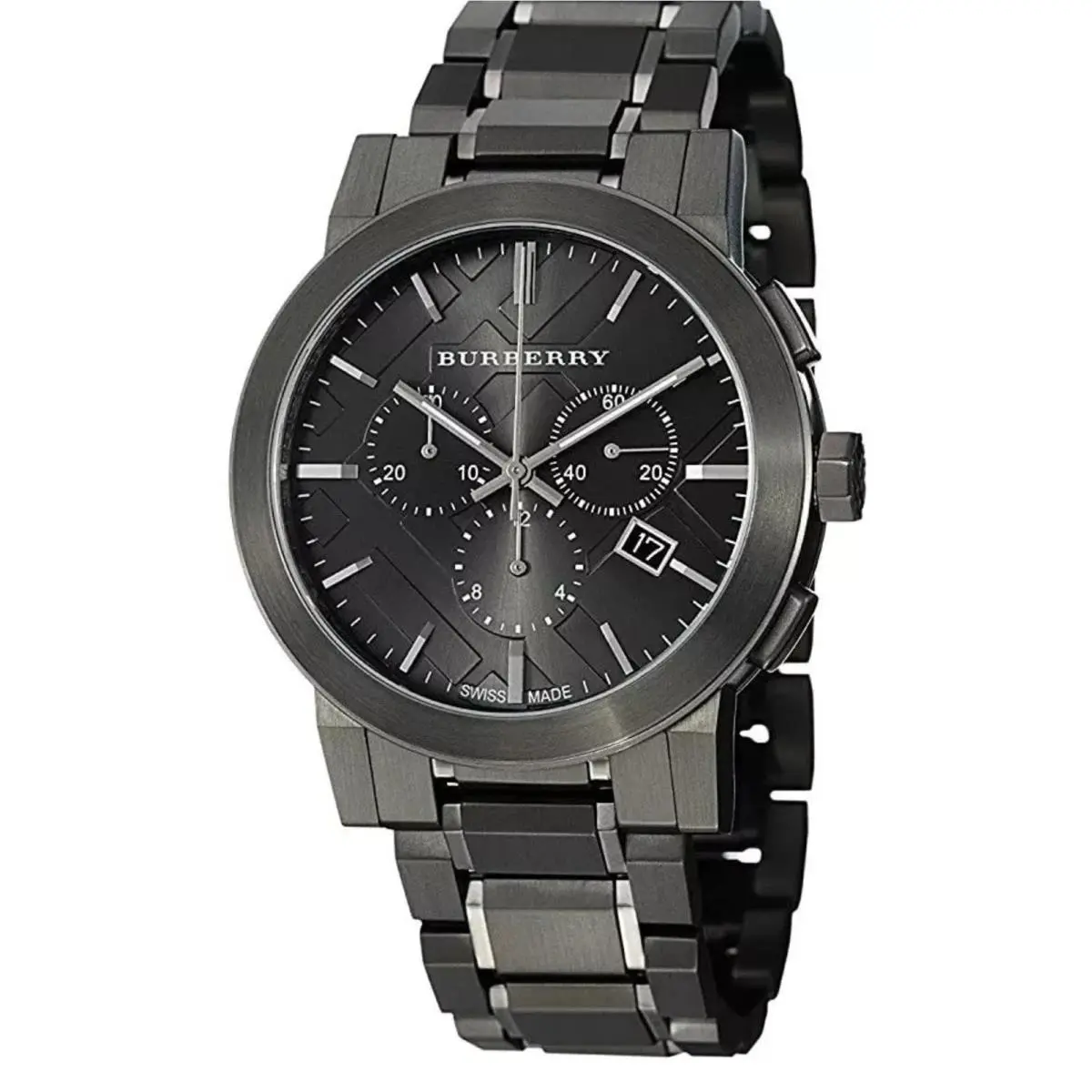 Burberry The City BU9354 Dark Gray Men`s Watch 42mm - Dial: Silver, Black, Band: Brown, Gray, Blue, Black, Bezel: Gray (Gunmetal)
