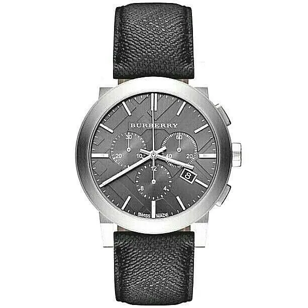 BU9362 Chronograph Dial Steel Case Leather Strap Men`s Watch by Burberry