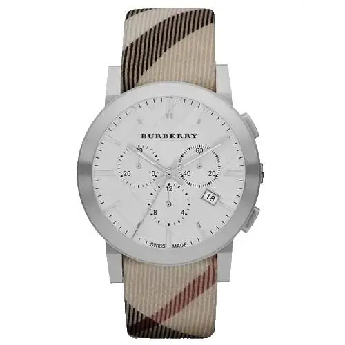Burberry BU9357 The City Nova White Chronograph Dial Men`s Watch - Dial: White, Band: Multicolor, Bezel: Silver