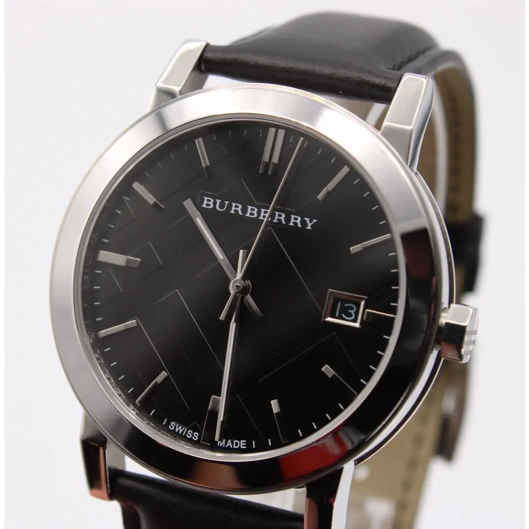 Burberry The City BU9009 38 mm Black Dial Black Leather Strap - Dial: Black, Band: Black, Bezel: Silver