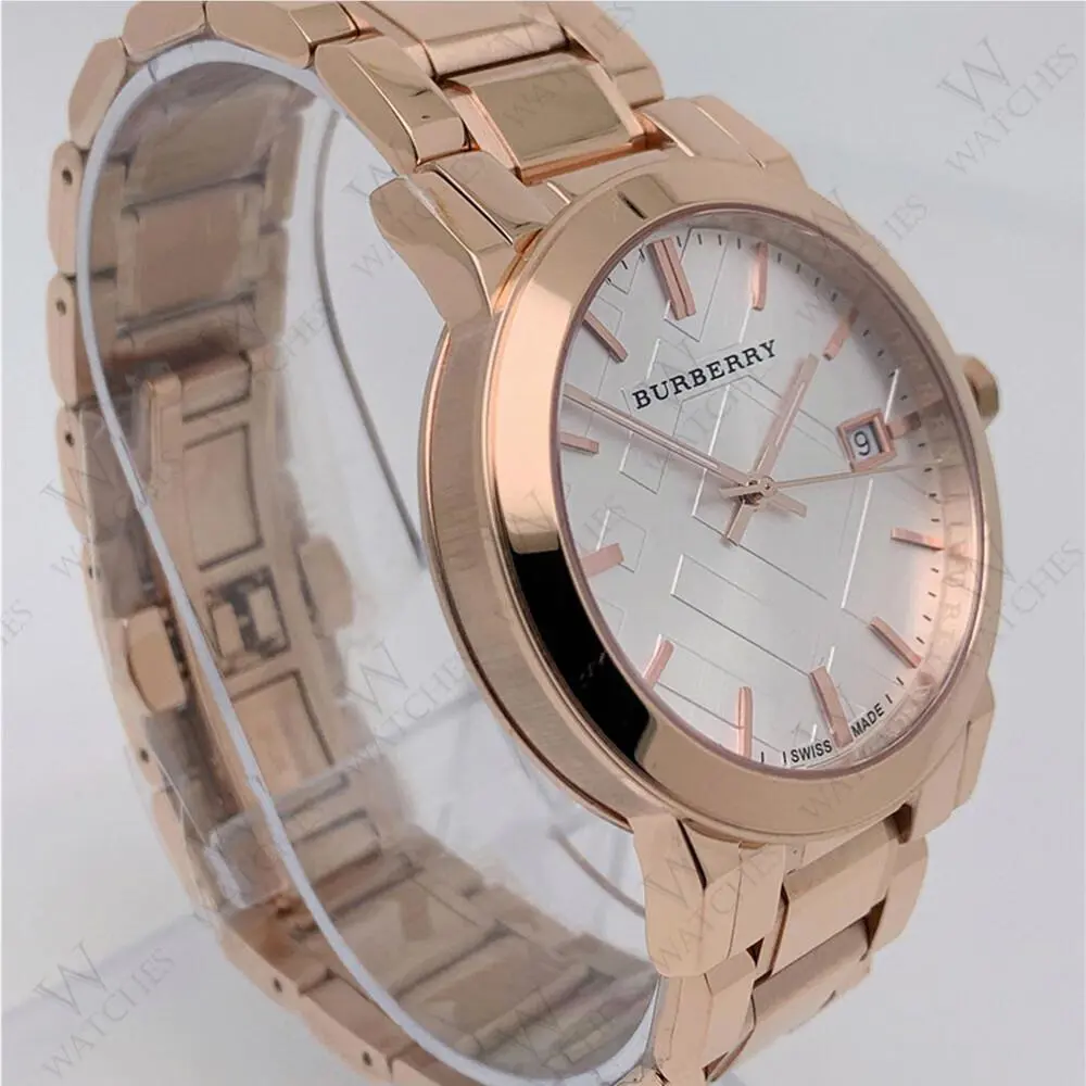 Burberry BU9004 The City Silver Textured Dial Rose Gold Bracelet Unisex`s Watch - Dial: Silver Textured, Band: Rose Gold