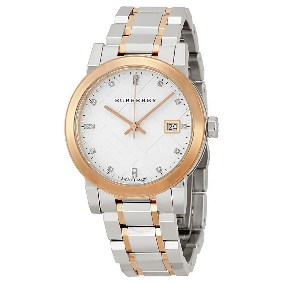 Burberry The City BU9127 Lady`s Watch 34mm - Dial: Silver, Band: Pink, Silver, Bezel: Rose