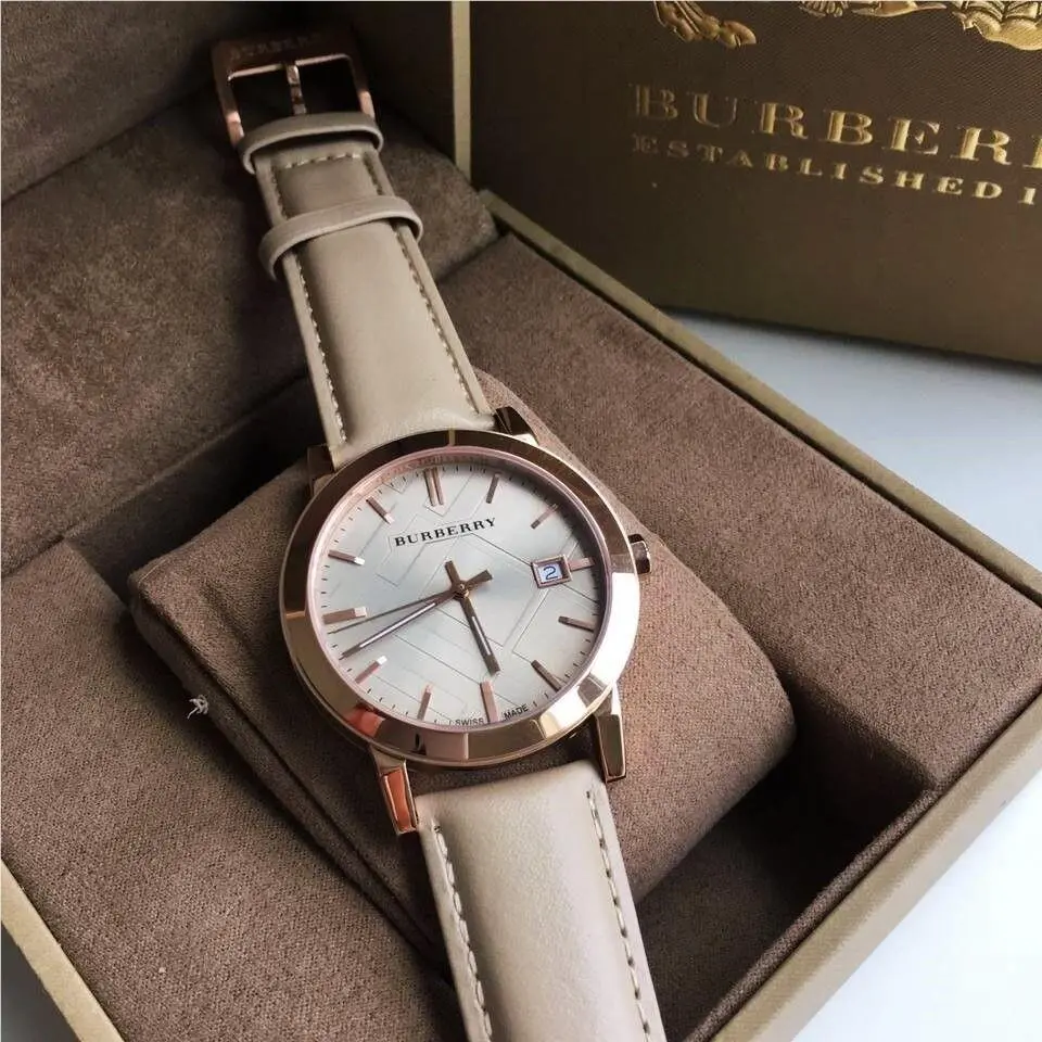 BU9014 Tan Dial Leather Strap Unisex Watch by Burberry