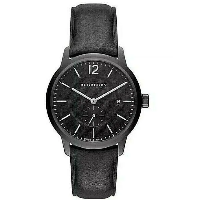 Burberry BU10003 The Classic Round Steel Case Men`s Watch - Dial: Black, Band: Black / Grey, Bezel: Black