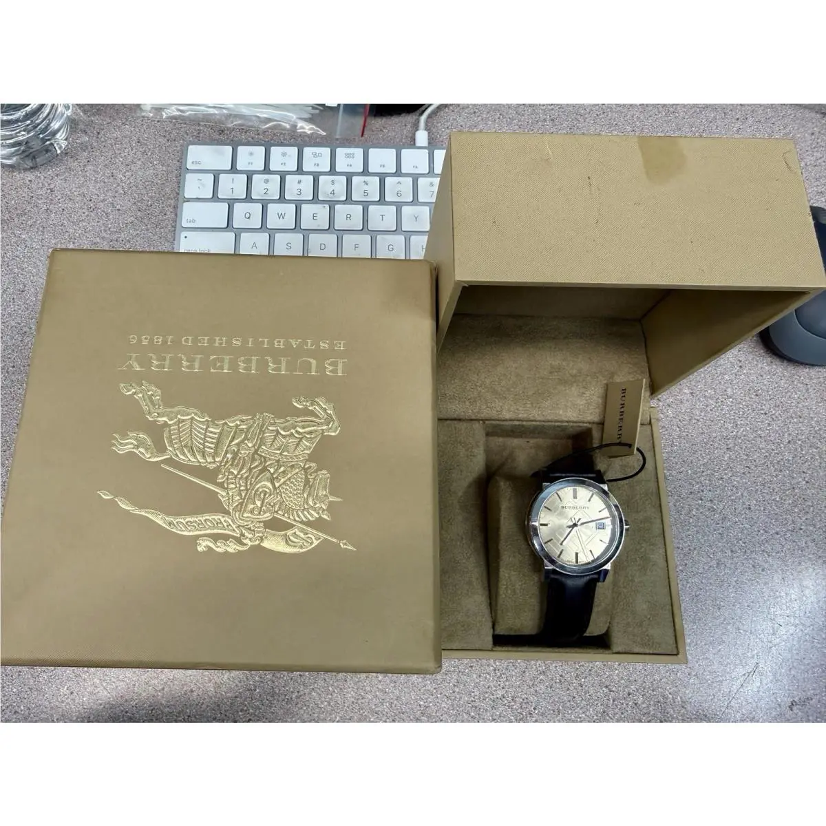 Burberry BU9011 The City Gold Dial Brown Leather Strap Watch Needs a Battery - Dial: Brown, Band: Brown, Bezel: Silver