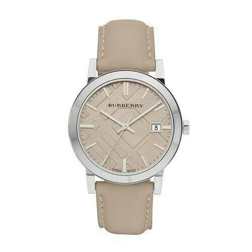 Burberry BU9010 Heritage Beige Check Dial 38mm Steel Swiss Watch - Dial: Beige, Band: Beige, Bezel: Silver