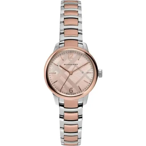 Nwt-women`s Burberry Silvertone/rose Gold Tone Classic Round Watch BU10117 - Dial: Multicolor, Band: Multicolor