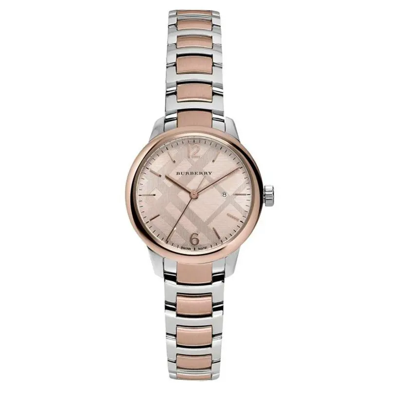 Nwt-women`s Burberry Silvertone/rose Gold Tone Classic Round Watch BU10117 - Dial: Multicolor, Band: Multicolor
