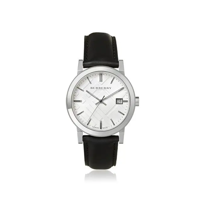Burberry The City 38MM BU9008 Silver Dial Black Leather Strap