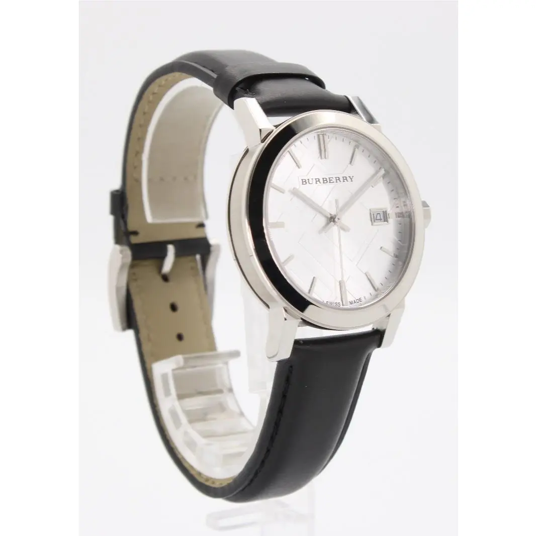 The City 38MM BU9008 Silver Dial Black Leather Strap by Burberry