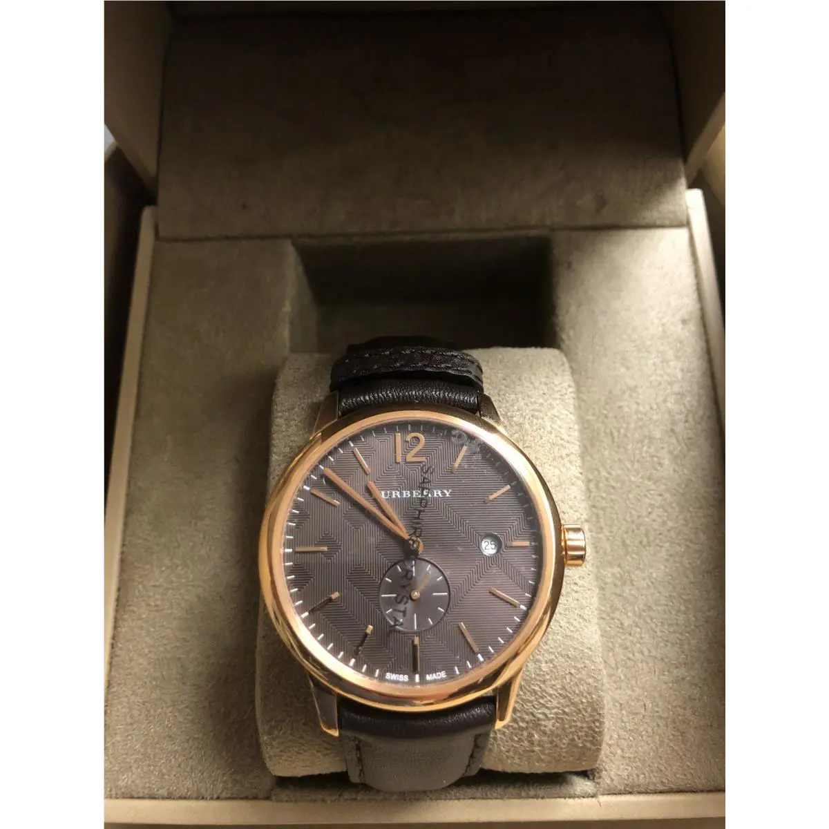 Burberry The Classic Round Men`s Watch Brown Dial SS Quartz with Leather Band