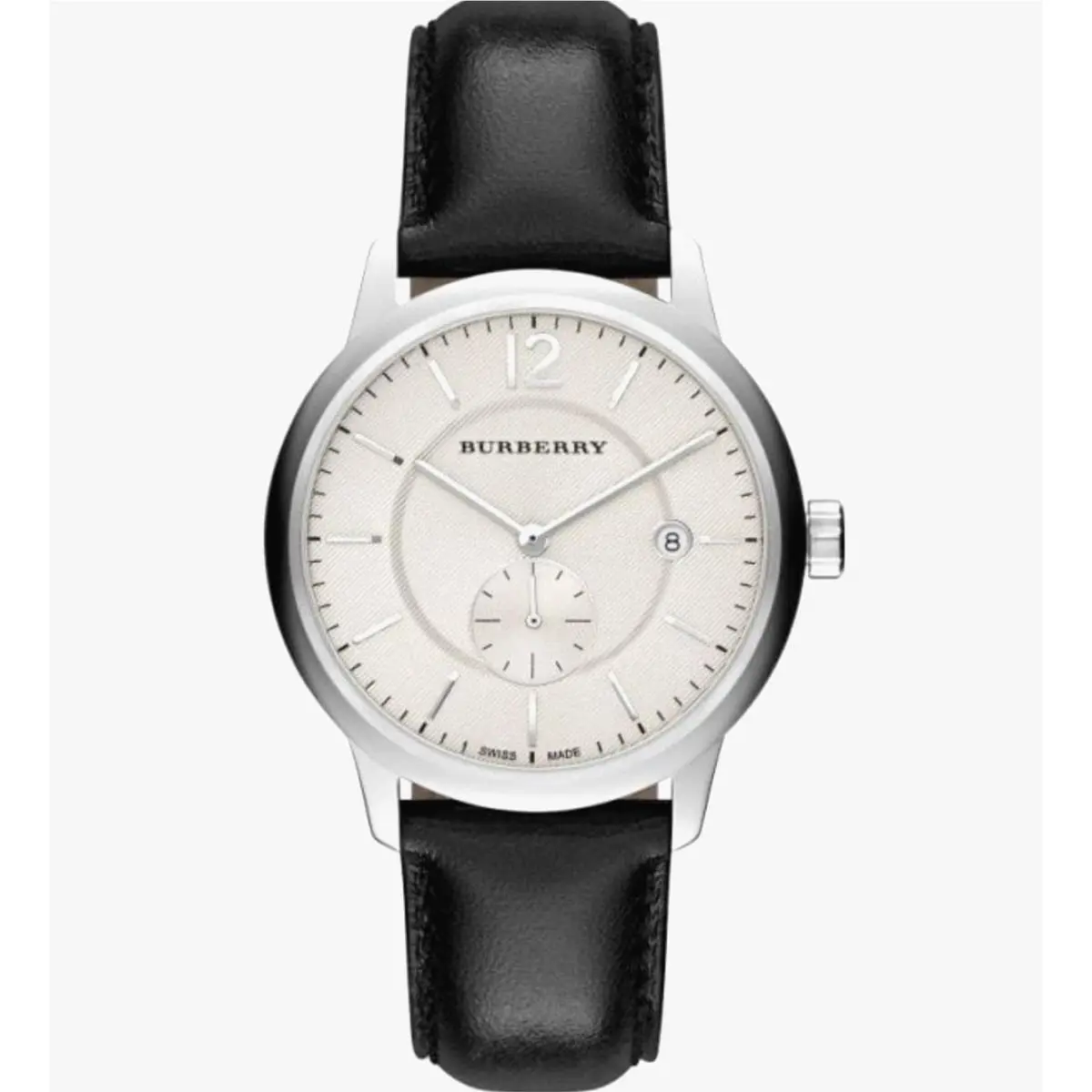 Burberry BU10000 The Classic Round Checked Steel Case Men`s Watch - Dial: Beige, Band: Black, Bezel: Silver