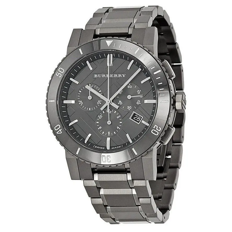 Burberry The City BU9381 Men`s Chronograph Quartz Watch 42mm Grey Dial - Dial: Gray, Band: Black, Bezel: Black