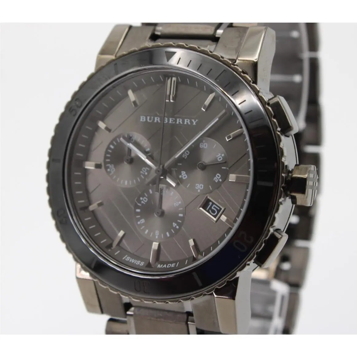 Burberry 42mm Chronograph Gunmetal Gray Men`s Watch The City BU9381