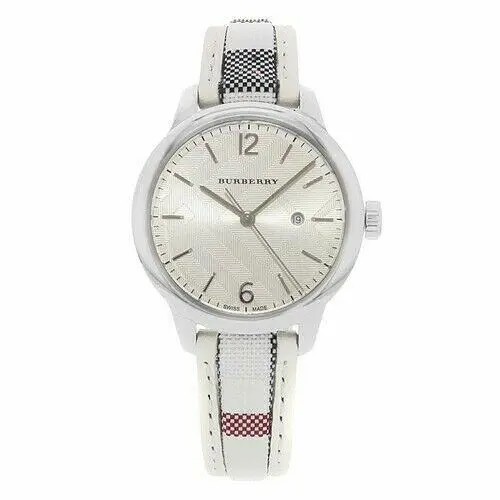 Burberry BU10113 The Classic Sunray Dial Stainless Steel Women`s Watch - Dial: White, Band: White, Bezel: Silver