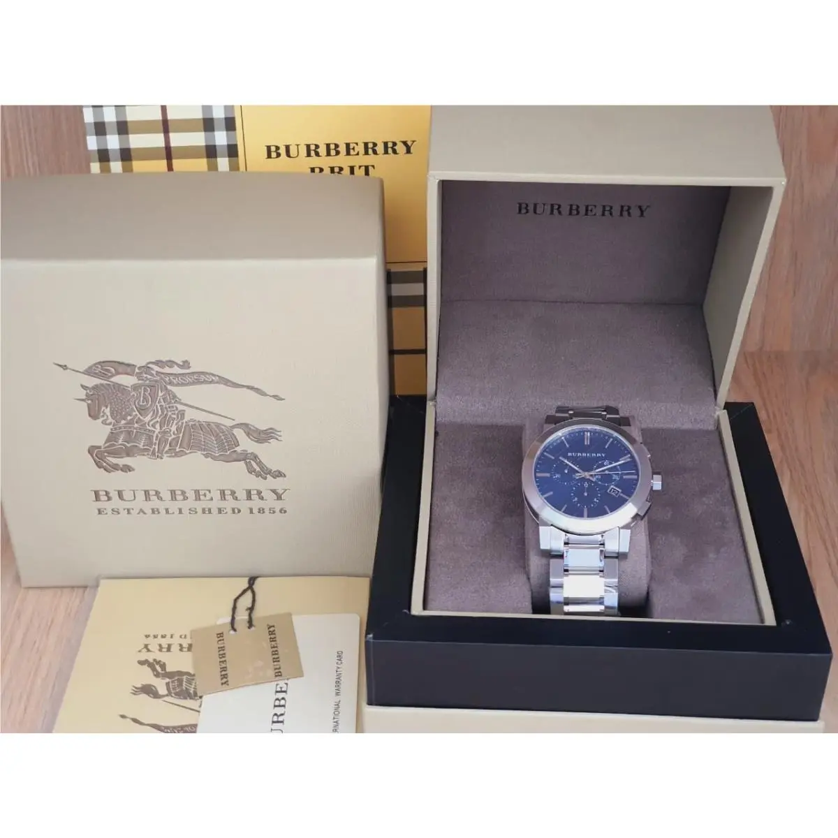 Burberry BU9363 Stainless Steel Blue Checker Dial Men`s Watch - Dial: Blue, Band: Silver, Bezel: Silver